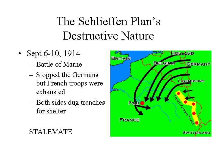 The Schlieffen Plan’s Destructive Nature • Sept 6 -10, 1914 – Battle of Marne