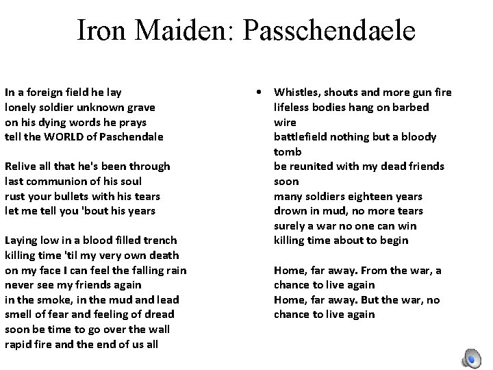 Iron Maiden: Passchendaele In a foreign field he lay lonely soldier unknown grave on