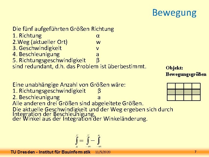 Bewegung Die fünf aufgeführten Größen Richtung 1. Richtung α 2. Weg (aktueller Ort) w Bewegung Die fünf aufgeführten Größen Richtung 1. Richtung α 2. Weg (aktueller Ort) w