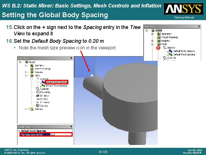 WS B. 2: Static Mixer: Basic Settings, Mesh Controls and Inflation Setting the Global