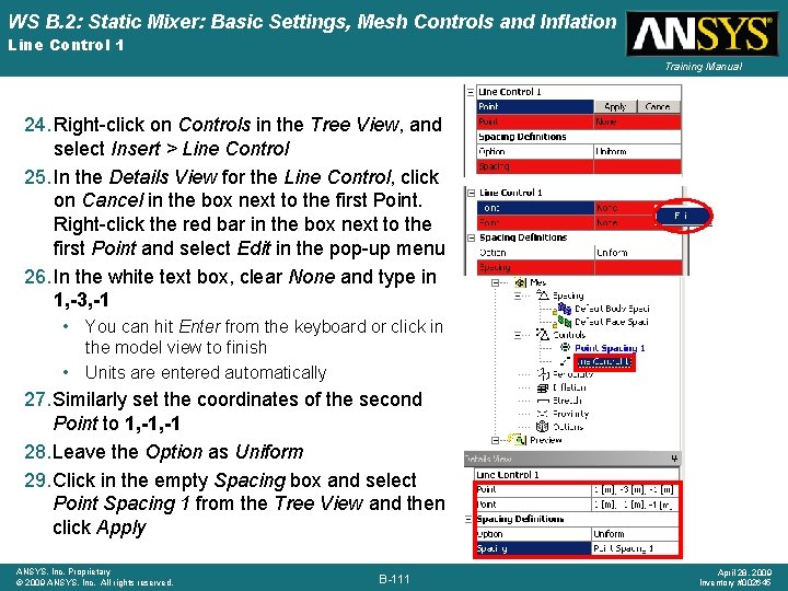 WS B. 2: Static Mixer: Basic Settings, Mesh Controls and Inflation Line Control 1