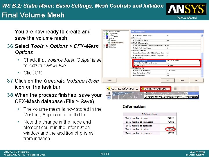 WS B. 2: Static Mixer: Basic Settings, Mesh Controls and Inflation Final Volume Mesh