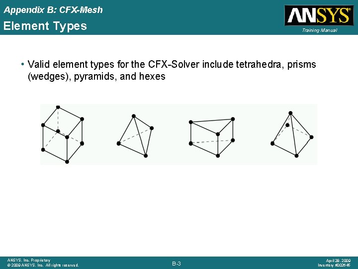 Appendix B: CFX-Mesh Element Types Training Manual • Valid element types for the CFX-Solver