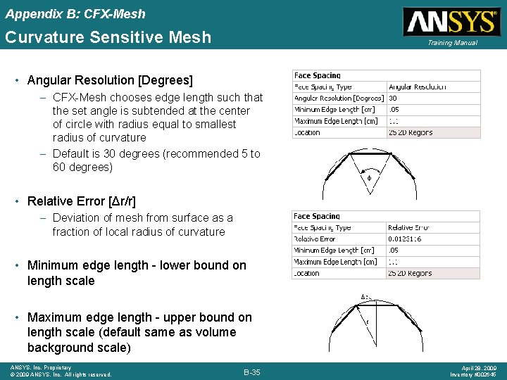 Appendix B: CFX-Mesh Curvature Sensitive Mesh Training Manual • Angular Resolution [Degrees] – CFX-Mesh