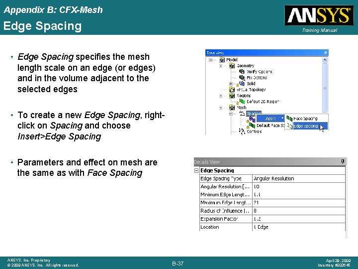 Appendix B: CFX-Mesh Edge Spacing Training Manual • Edge Spacing specifies the mesh length