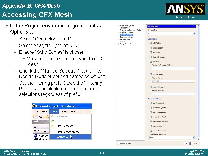 Appendix B: CFX-Mesh Accessing CFX Mesh Training Manual • In the Project environment go