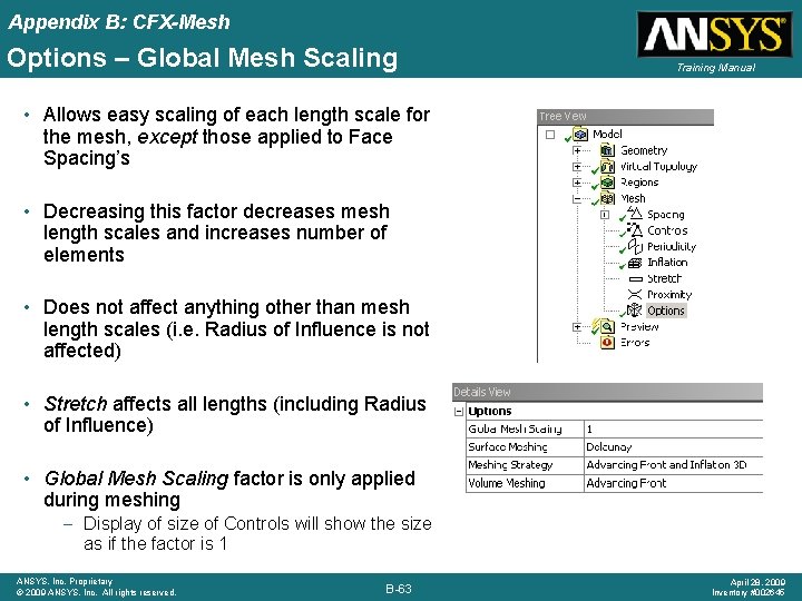 Appendix B: CFX-Mesh Options – Global Mesh Scaling Training Manual • Allows easy scaling