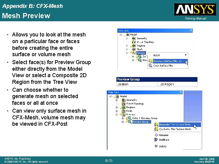 Appendix B: CFX-Mesh Preview Training Manual • Allows you to look at the mesh