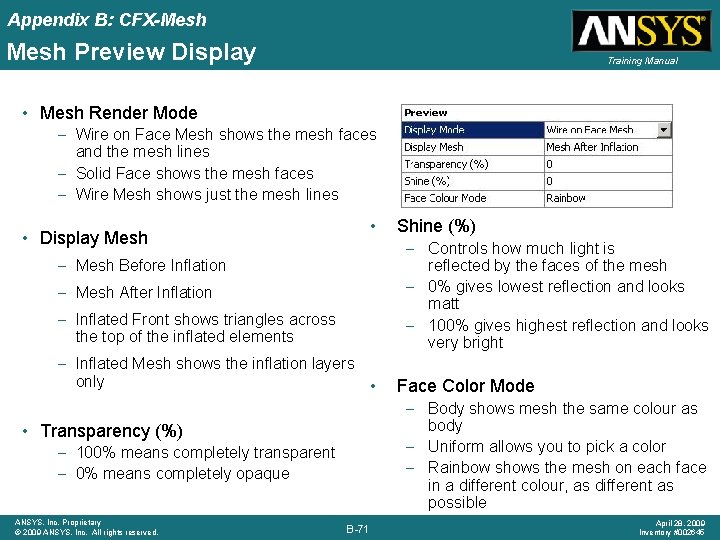 Appendix B: CFX-Mesh Preview Display Training Manual • Mesh Render Mode – Wire on