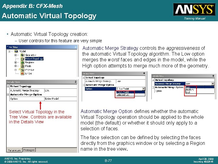 Appendix B: CFX-Mesh Automatic Virtual Topology Training Manual • Automatic Virtual Topology creation: –