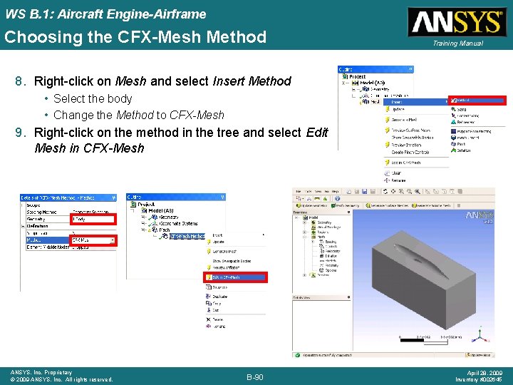 WS B. 1: Aircraft Engine-Airframe Choosing the CFX-Mesh Method Training Manual 8. Right-click on