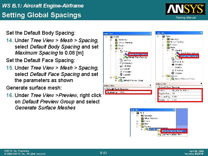 WS B. 1: Aircraft Engine-Airframe Setting Global Spacings Training Manual Set the Default Body