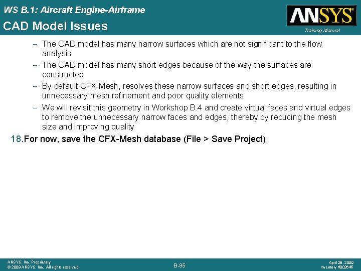 WS B. 1: Aircraft Engine-Airframe CAD Model Issues Training Manual – The CAD model