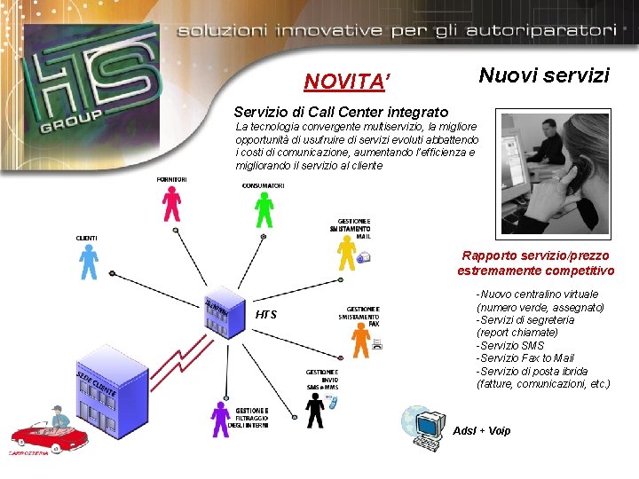 Nuovi servizi NOVITA’ Servizio di Call Center integrato La tecnologia convergente multiservizio, la migliore