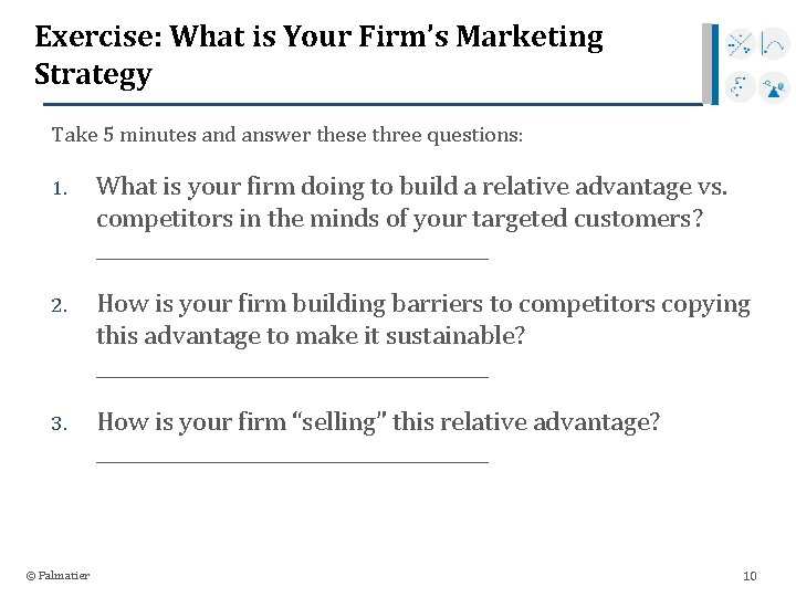 Exercise: What is Your Firm’s Marketing Strategy Take 5 minutes and answer these three