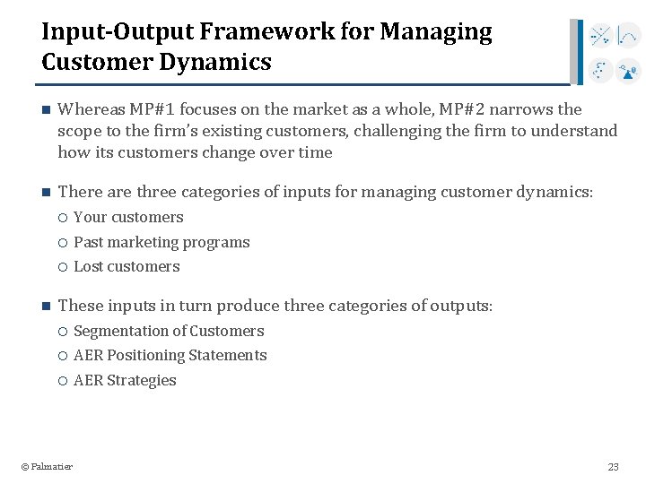 Input-Output Framework for Managing Customer Dynamics n Whereas MP#1 focuses on the market as