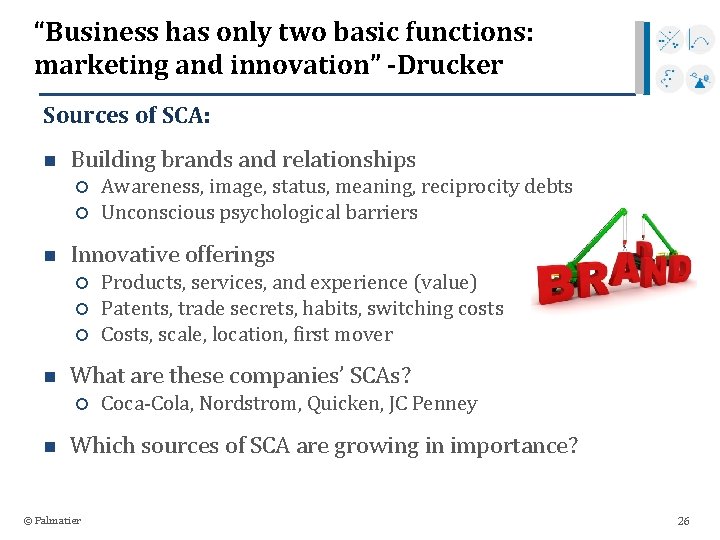“Business has only two basic functions: marketing and innovation” -Drucker Sources of SCA: n