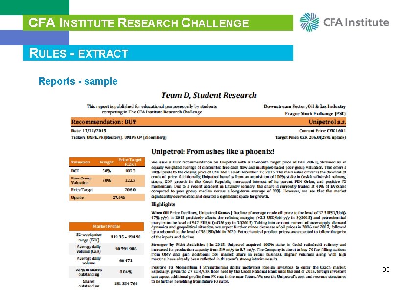 CFA INSTITUTE RESEARCH CHALLENGE RULES - EXTRACT Reports - sample 32 