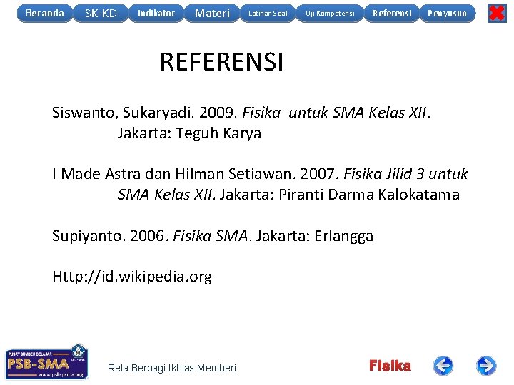 Beranda SK-KD Indikator Materi Latihan Soal Uji Kompetensi Referensi Penyusun REFERENSI Siswanto, Sukaryadi. 2009.