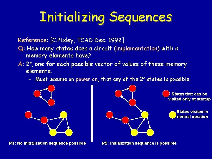 Initializing Sequences Reference: [C. Pixley, TCAD Dec. 1992] Q: How many states does a
