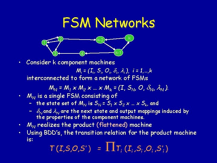 FSM Networks 2 1 3 k k-2 4 k-1 • Consider k component machines