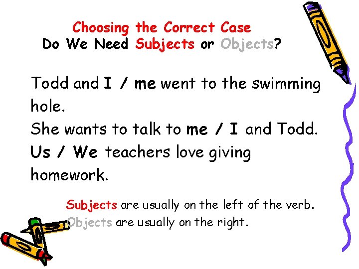 Choosing the Correct Case Do We Need Subjects or Objects? Todd and I /