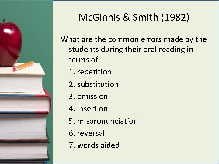 Mc. Ginnis & Smith (1982) What are the common errors made by the students