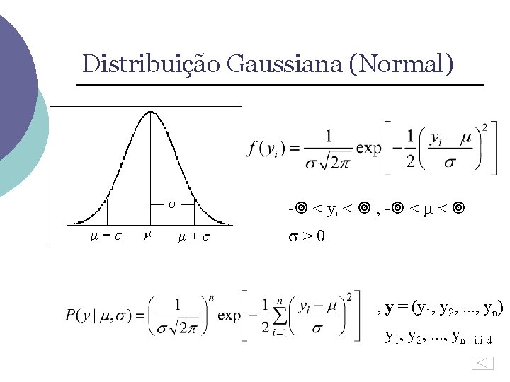 Distribuição Gaussiana (Normal) - < yi < , - < < >0 , y