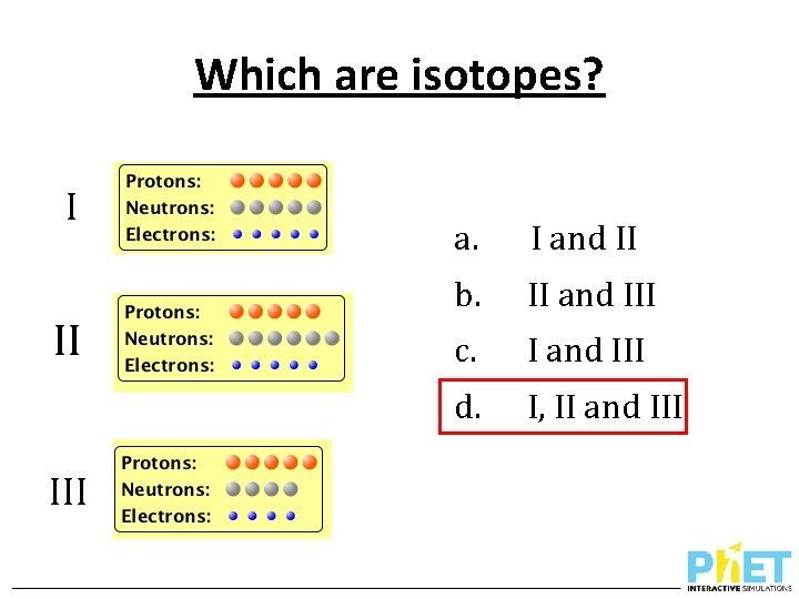 Which are isotopes? I II III a. I and II b. II and III