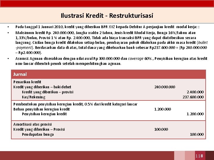 Ilustrasi Kredit - Restrukturisasi • • • Pada tanggal 1 Januari 2010, kredit yang