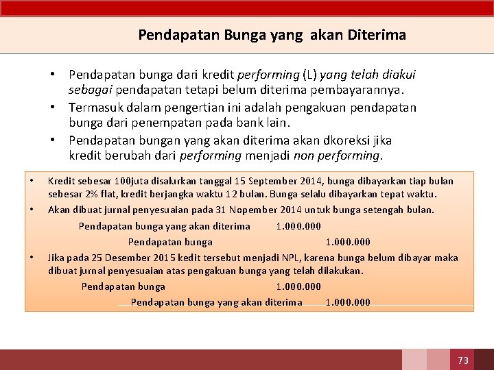 Pendapatan Bunga yang akan Diterima • Pendapatan bunga dari kredit performing (L) yang telah