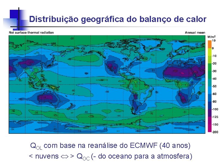 Distribuição geográfica do balanço de calor QOL com base na reanálise do ECMWF (40