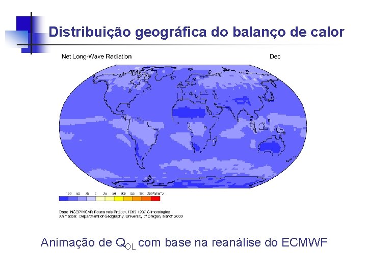 Distribuição geográfica do balanço de calor Animação de QOL com base na reanálise do