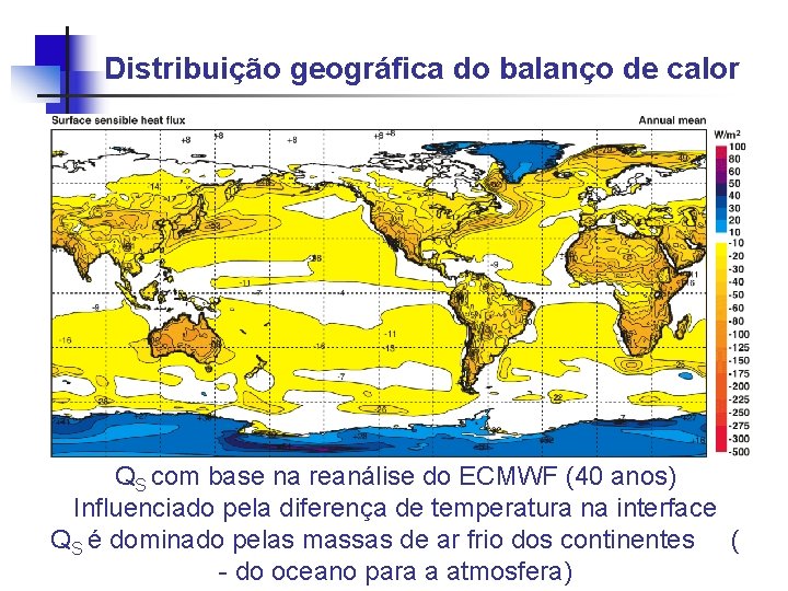 Distribuição geográfica do balanço de calor QS com base na reanálise do ECMWF (40