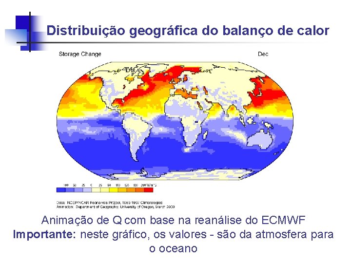 Distribuição geográfica do balanço de calor Animação de Q com base na reanálise do