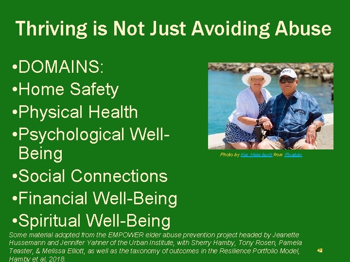 Thriving is Not Just Avoiding Abuse • DOMAINS: • Home Safety • Physical Health