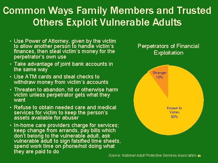 Common Ways Family Members and Trusted Others Exploit Vulnerable Adults • Use Power of