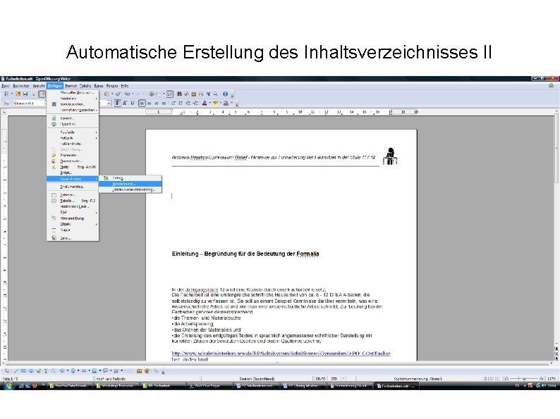 Automatische Erstellung des Inhaltsverzeichnisses II 