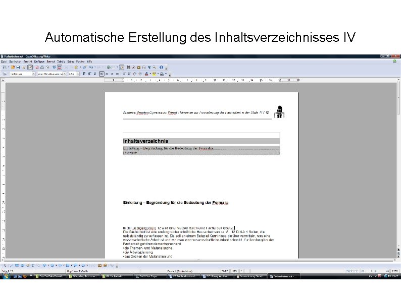 Automatische Erstellung des Inhaltsverzeichnisses IV 