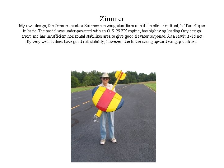 Zimmer My own design, the Zimmer sports a Zimmerman wing plan-form of half an
