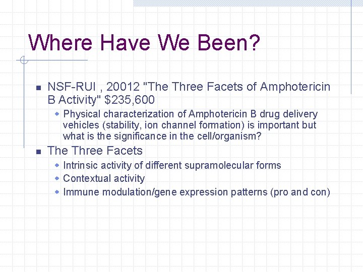 Where Have We Been? n NSF-RUI , 20012 "The Three Facets of Amphotericin B