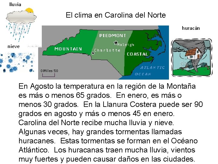 lluvia El clima en Carolina del Norte huracán nieve En Agosto la temperatura en