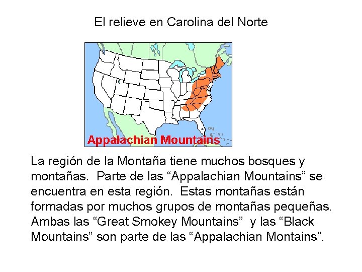 El relieve en Carolina del Norte La región de la Montaña tiene muchos bosques