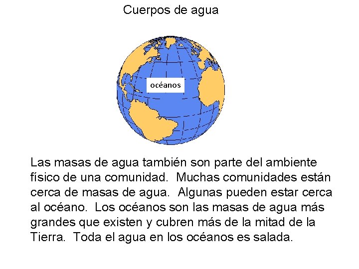 Cuerpos de agua océanos Las masas de agua también son parte del ambiente físico