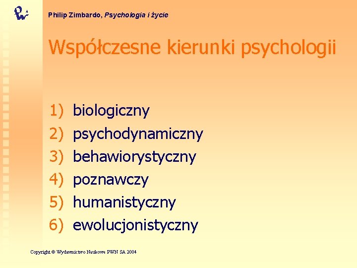 Philip Zimbardo, Psychologia i życie Współczesne kierunki psychologii 1) 2) 3) 4) 5) 6)