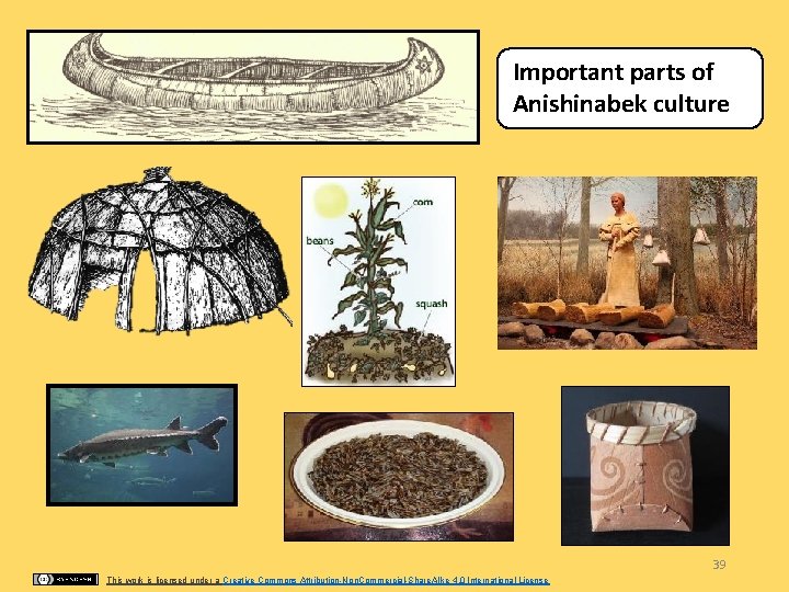 Important parts of Anishinabek culture 39 This work is licensed under a Creative Commons