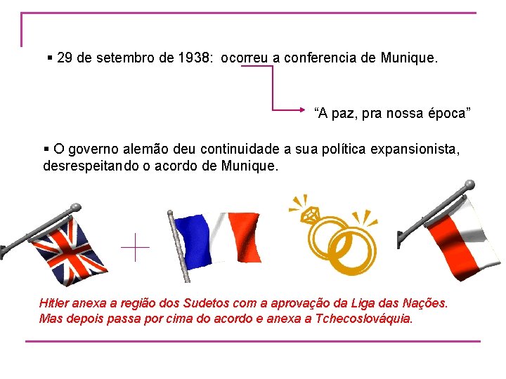 § 29 de setembro de 1938: ocorreu a conferencia de Munique. “A paz, pra