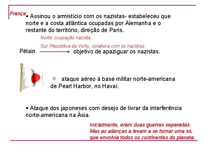 França § Assinou o armistício com os nazistas- estabeleceu que norte e a costa