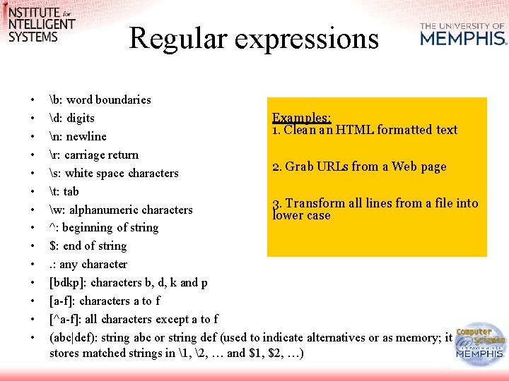 Regular expressions • • • • b: word boundaries Examples: d: digits 1. Clean Regular expressions • • • • b: word boundaries Examples: d: digits 1. Clean