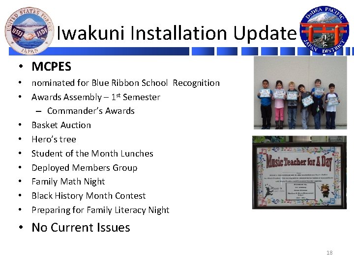 Iwakuni Installation Update • MCPES • nominated for Blue Ribbon School Recognition • Awards